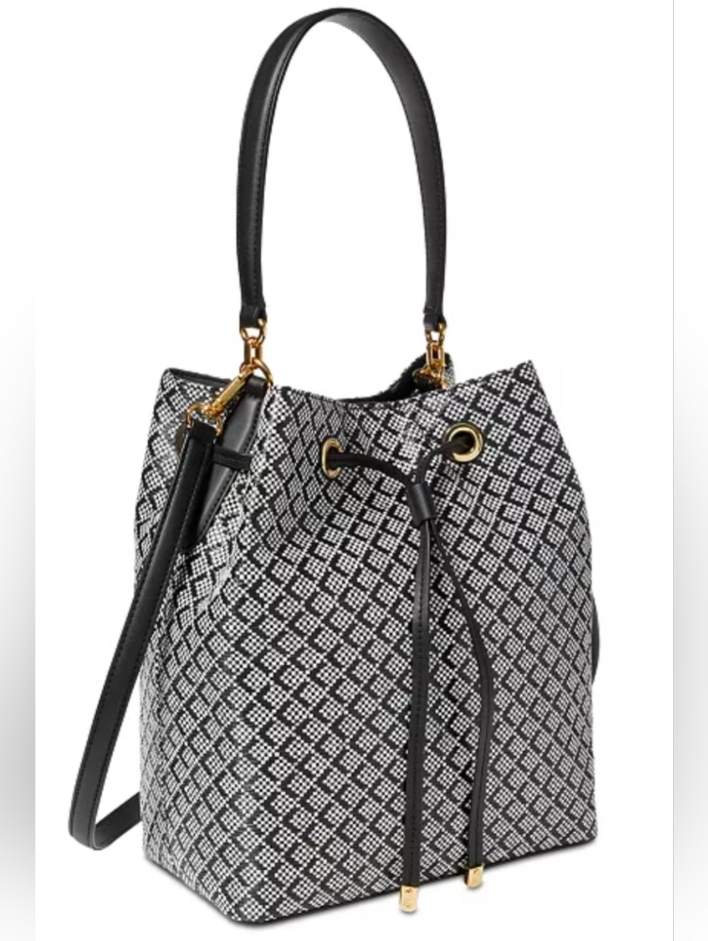 Lauren Ralph Lauren Dryden Debby Drawstring Bucket Black & White Bag - Picture 2 of 13